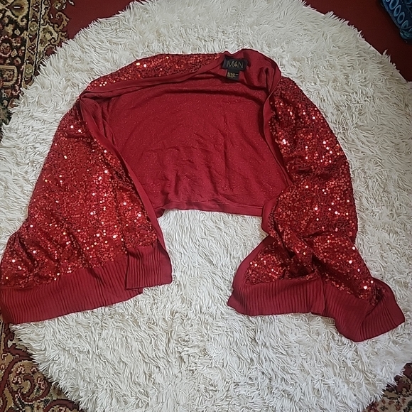 Iman Red Sequin Sweater Wrap Scarf Accessory - OSFM - Picture 2 of 14